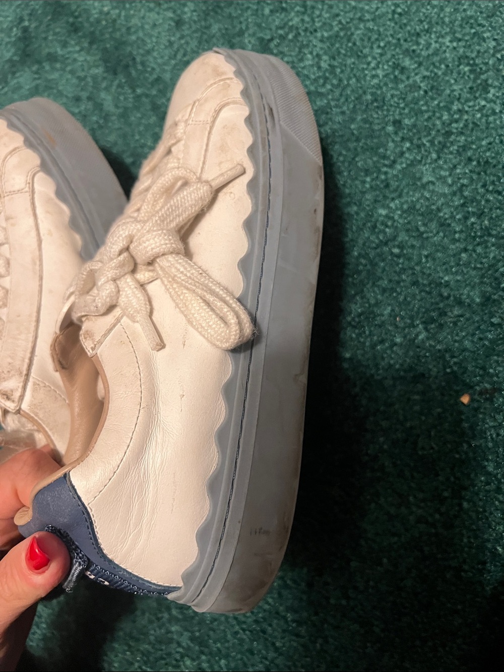 Chloé White Leather Sneakers with Navy Heel Tab - Picture 3 of 5